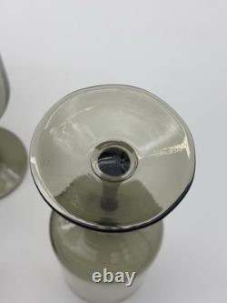 Vintage Hand Blown Olive Green Goblets Set 10 MCM Wine Water Stemware