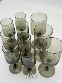 Vintage Hand Blown Olive Green Goblets Set 10 MCM Wine Water Stemware