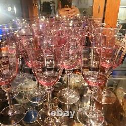 Vintage Hand Blown Pink/Clear Stem Polygon Wine Glasses
