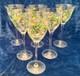 Vintage Hand Painted Floral Wine Glasses Set of 6 Mid Century Enameled Stemware
