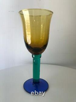 Vintage Handblown Glass Wine Water Goblet Glasses Amber Yellow Green Blue 8 oz