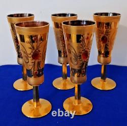 Vintage Handblown and 24k Gilt Champagne Flutes- Set of (5)