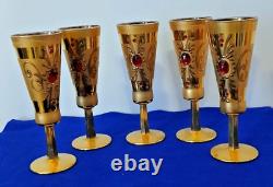 Vintage Handblown and 24k Gilt Champagne Flutes- Set of (5)
