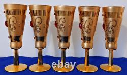 Vintage Handblown and 24k Gilt Champagne Flutes- Set of (5)