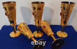 Vintage Handblown and 24k Gilt Champagne Flutes- Set of (5)
