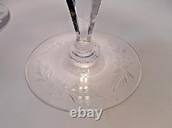 Vintage Hawkes Crystal Cut Etch WATER Wine Stem Goblet Glasses Set 4 Signed