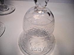Vintage Hawkes Crystal Cut Etch WATER Wine Stem Goblet Glasses Set 4 Signed