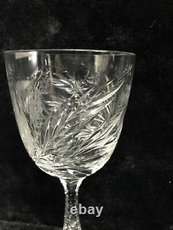 Vintage Hawkes Gravic Cut Glass China Aster Wine Goblet Chrysanthemum? Set 5