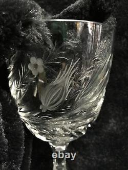 Vintage Hawkes Gravic Cut Glass China Aster Wine Goblet Chrysanthemum? Set 5