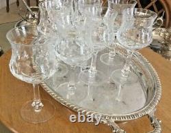 Vintage Heavy Leaded Crystal Etched and Cut Glass Wine/Goblets