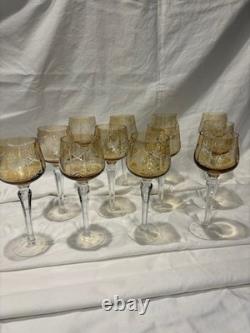 Vintage Hortensia Traube Bohemian Amber Crystal Hock Glasses (set of 12) Mint