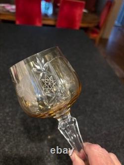 Vintage Hortensia Traube Bohemian Amber Crystal Hock Glasses (set of 12) Mint