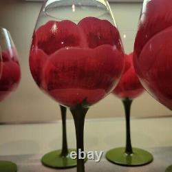 Vintage Hshkong hand painted rose stemmed wine glasses. Set of 7