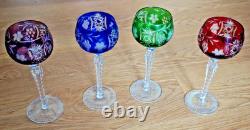 Vintage Hungarian Cut to Clear Crystal Hock Wine Glasses Set of 4