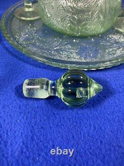Vintage Indiana Tiara Decanter Wine Glass Set CHANTILLY GREEN 8 Goblets with Tray