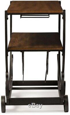 Vintage Industrial Metal and Wood Shelving Wheeled Rack Cart, Wine Glass Storage
