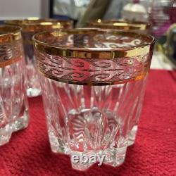 Vintage Interglass Italy 4 Pc Handblown 24 KTS Gold Florence Style Whiskey Glass