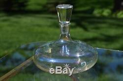 Vintage Iridescent Starburst Etched Wine Liquor Decanter with Roly Poly Glasses