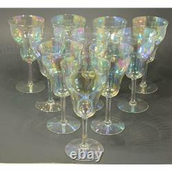 Vintage Iridescent Wine Water Glasses Narrow Optic Flair Set Of 10 1940s 1950s