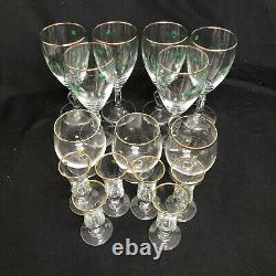 Vintage Irish Shamrock Wine Coffee Liquor Glasses Gold Rim 15 Piece Set