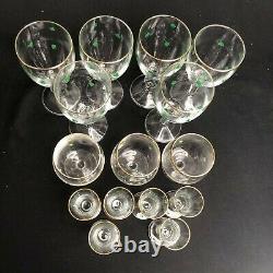 Vintage Irish Shamrock Wine Coffee Liquor Glasses Gold Rim 15 Piece Set