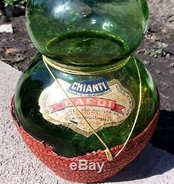 Vintage Italian Chianti Tall Wine Bottle Bubble Green Glass 31 1/4 MCM