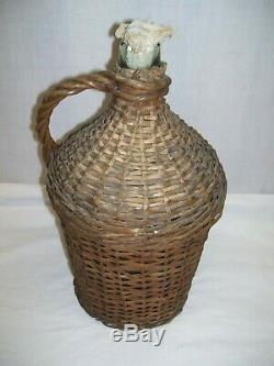 Vintage Italian Wicker Glass Wine Bottle Rum Jug Decor LARGE 15.5 TALL Handle