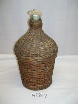 Vintage Italian Wicker Glass Wine Bottle Rum Jug Decor LARGE 15.5 TALL Handle