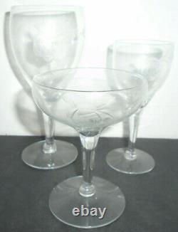 Vintage Javit Rose Etched Mixed Glassware Lot Of 24 Wine + Martini + Cordial