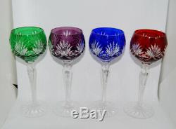 Vintage Jewel Tones Bohemian Czech Crystal Cut To Clear Wine Hock Glass Set Of 4