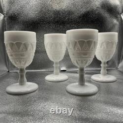 Vintage Kemple Milk Glass Water Goblet or Wine Glasses Set of 4 Lace & Dewdrop