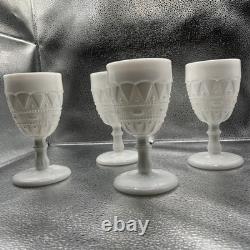 Vintage Kemple Milk Glass Water Goblet or Wine Glasses Set of 4 Lace & Dewdrop