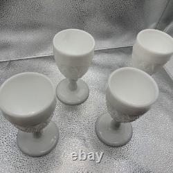 Vintage Kemple Milk Glass Water Goblet or Wine Glasses Set of 4 Lace & Dewdrop