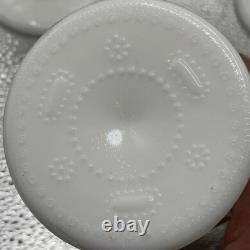 Vintage Kemple Milk Glass Water Goblet or Wine Glasses Set of 4 Lace & Dewdrop