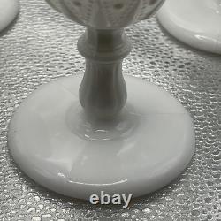 Vintage Kemple Milk Glass Water Goblet or Wine Glasses Set of 4 Lace & Dewdrop