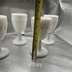 Vintage Kemple Milk Glass Water Goblet or Wine Glasses Set of 4 Lace & Dewdrop