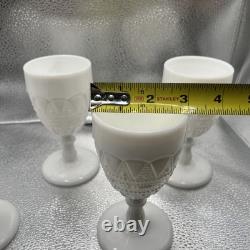Vintage Kemple Milk Glass Water Goblet or Wine Glasses Set of 4 Lace & Dewdrop