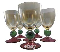 Vintage Krosno Poland Hand Blown Tri-colored Wine Glasses Set of 6