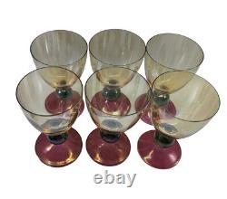 Vintage Krosno Poland Hand Blown Tri-colored Wine Glasses Set of 6