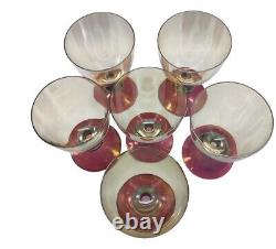 Vintage Krosno Poland Hand Blown Tri-colored Wine Glasses Set of 6