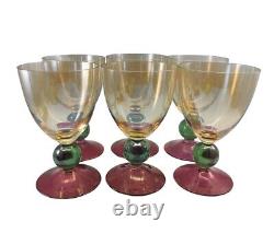 Vintage Krosno Poland Hand Blown Tri-colored Wine Glasses Set of 6