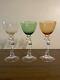 Vintage LOT 3 Cambridge Glass Nude Stem Amber Yellow Green Cordial Wine Glasses