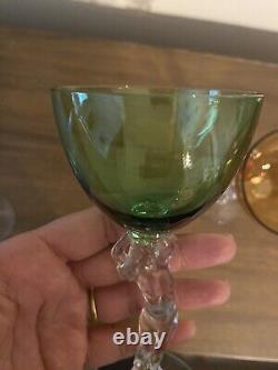 Vintage LOT 3 Cambridge Glass Nude Stem Amber Yellow Green Cordial Wine Glasses