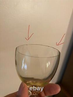 Vintage LOT 3 Cambridge Glass Nude Stem Amber Yellow Green Cordial Wine Glasses