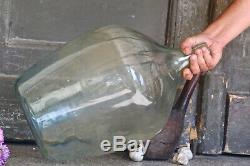 Vintage Large Clear Glass Demijohn Wine Bottle Antique Blown Glass Bottle