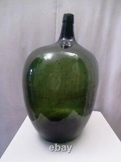 Vintage Large Demijohn Carboy Glass Bottle Olive Green Blown Wine Bottle Rare3