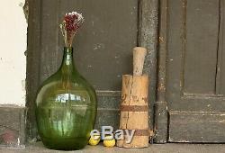Vintage Large Glass Demijohn Wine Bottle Green Terrarium Bottle Antique Bottle