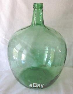 Vintage Large Green Glass Viresa Demijohn Wine Bottle Jug Embossed Neck 18 Tall