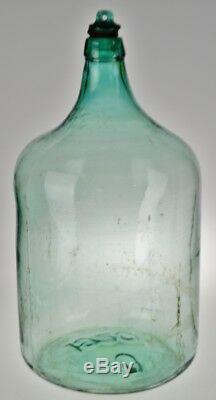 Vintage Large Scale 1920 Aqua Glass Demijohn Wine Bottle with Glass Stopper