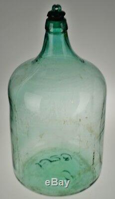 Vintage Large Scale 1920 Aqua Glass Demijohn Wine Bottle with Glass Stopper